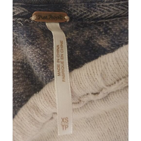 Boho Lace Crochet Striped Poncho Shirt Free People XS Cream And Blue Wash Hippie - Picture 8 of 10